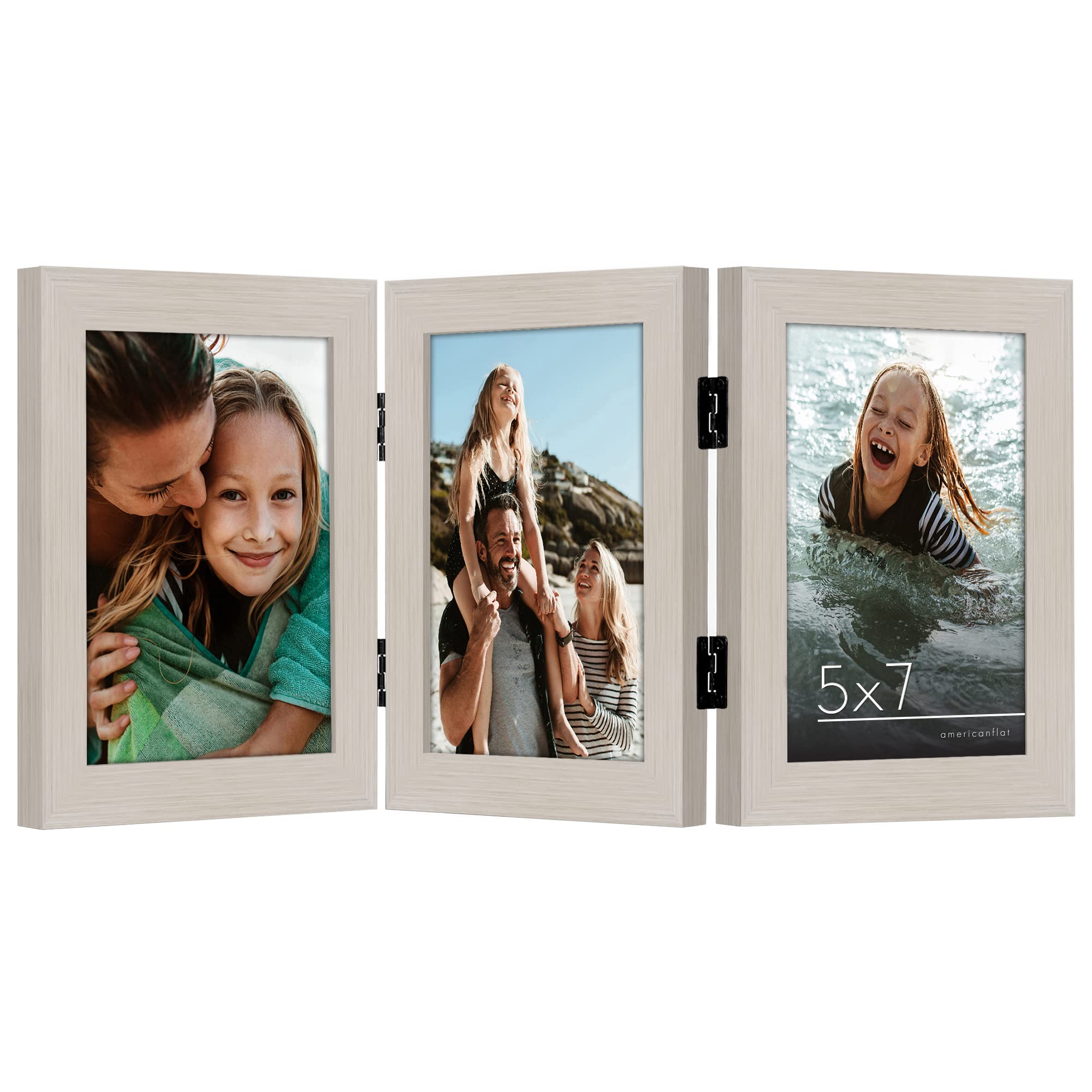 Americanflat Hinged 4x6 Picture Frame with Shatter-Resistant Glass - Double Picture Frames with Engineered Wood - Signature Collection - Photo Frame for Tabletop Display - Black