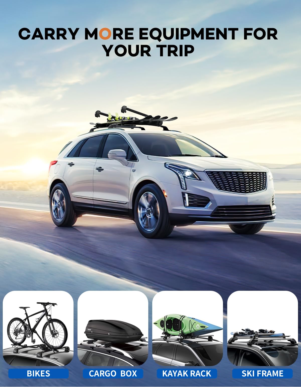 Wonderdriver Roof Rack Cross Bars 300lbs Compatible with Cadillac XT4 2019-2025,Heavy Duty All-Metal Aluminum Roof Rails Crossbars Cargo Canoe Black Rooftop Cargo Carrier Luggage.