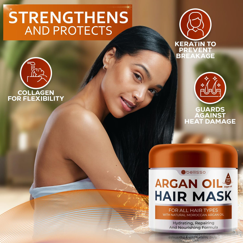 Apple Cider Vinegar Deep Conditioning Mask - Treatment for Dry Damaged Hair and Split End Repair - Sulfate Free Formula with Collagen, Keratin and Argan Oil - For Flaky Scalp and Dandruff Relief