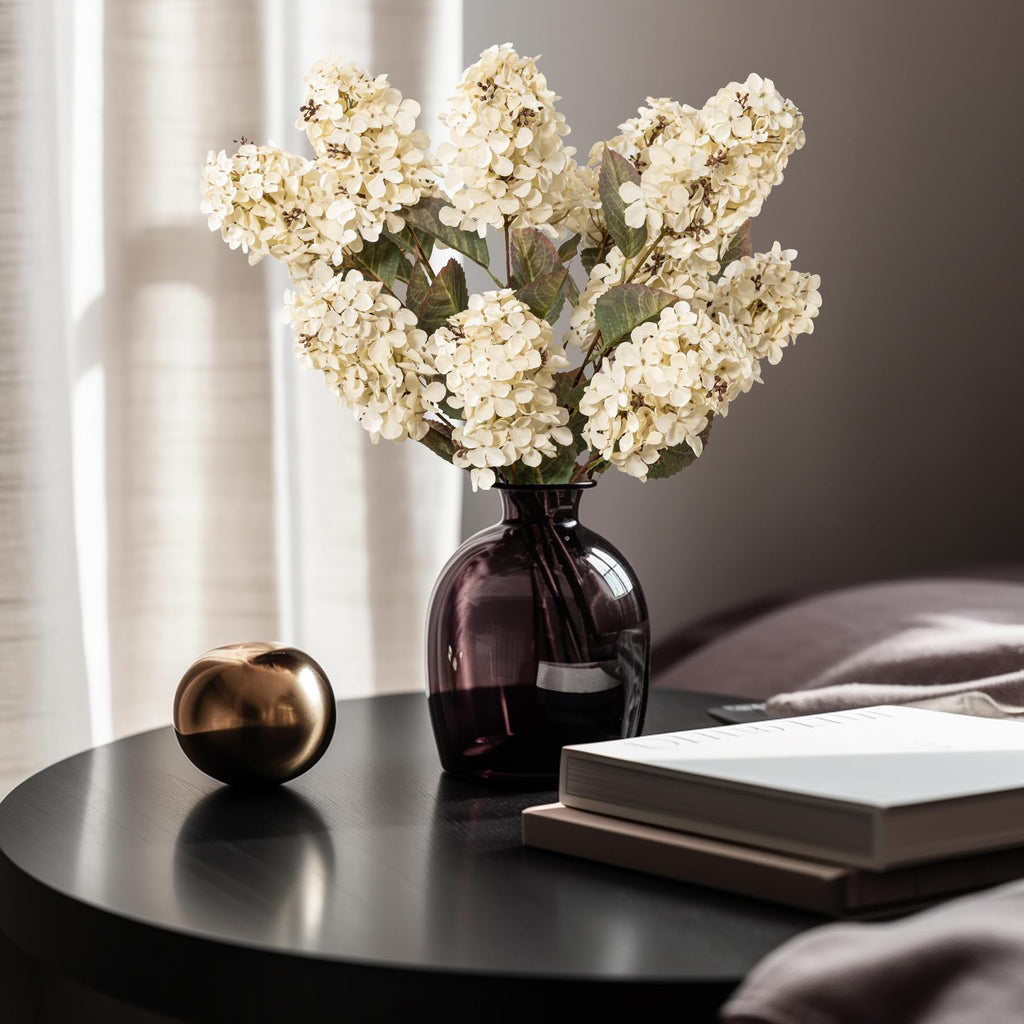 Ttranewsoo Hydrangea Artificial Flowers,Fall Hydrangeas Artificial Flowers,Blue Fake Fall Dried Hydrangea Flowers Decoration,Faux Silk Flower with Stems Winter Decor(Blue 24" 8pcs) Without Vase