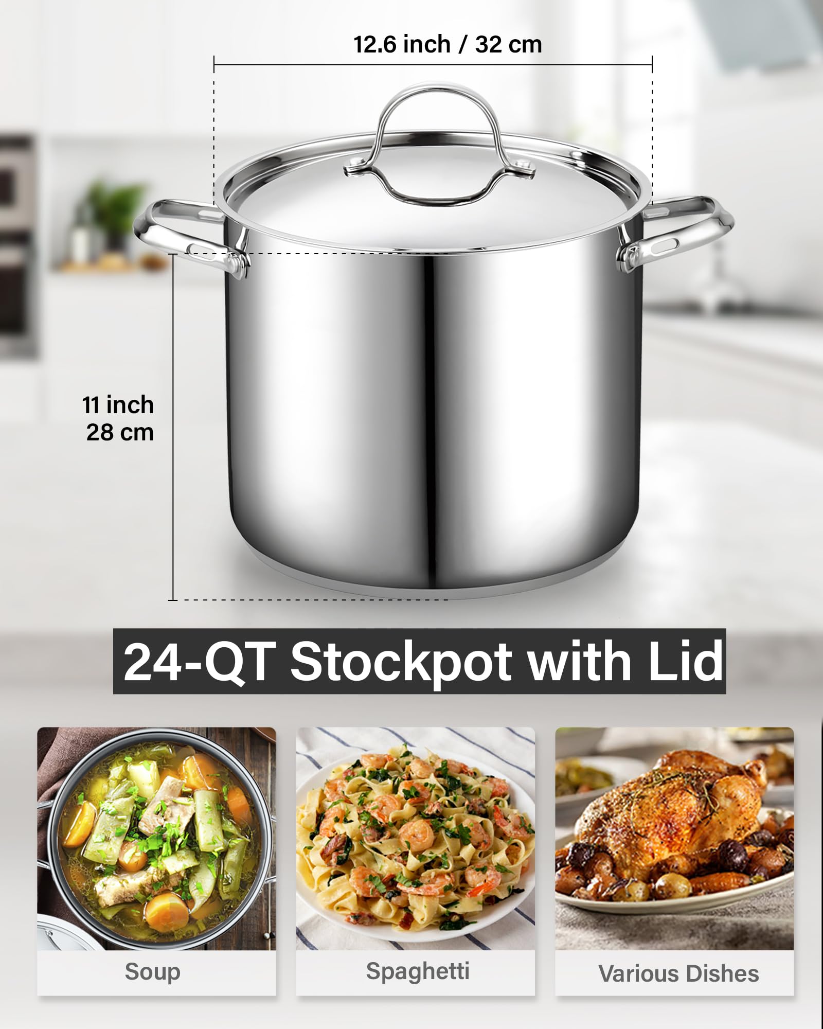 Cooks Standard Classic 6 Quart Stock Pot with Lid, Stainless Steel Dutch Oven