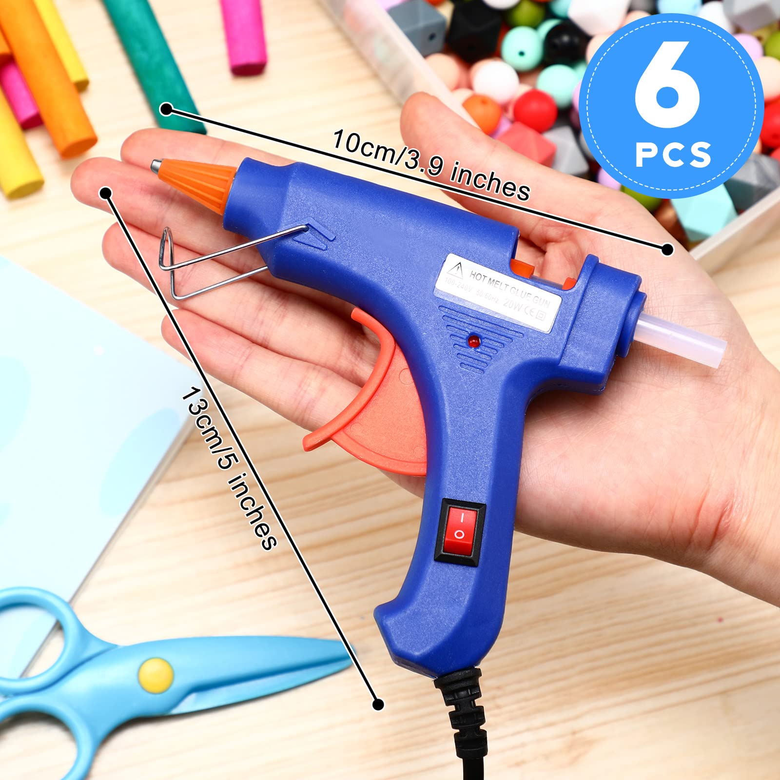 Zhengmy 6 Pcs Mini Glue Gun Crafts Hot Melt Guns Low Temp Glue with Burn Protection Fast Preheating and Easy Squeeze Trigger for School DIY Arts Class Projects Home Quick Repairs, 20 W (Multicolor)