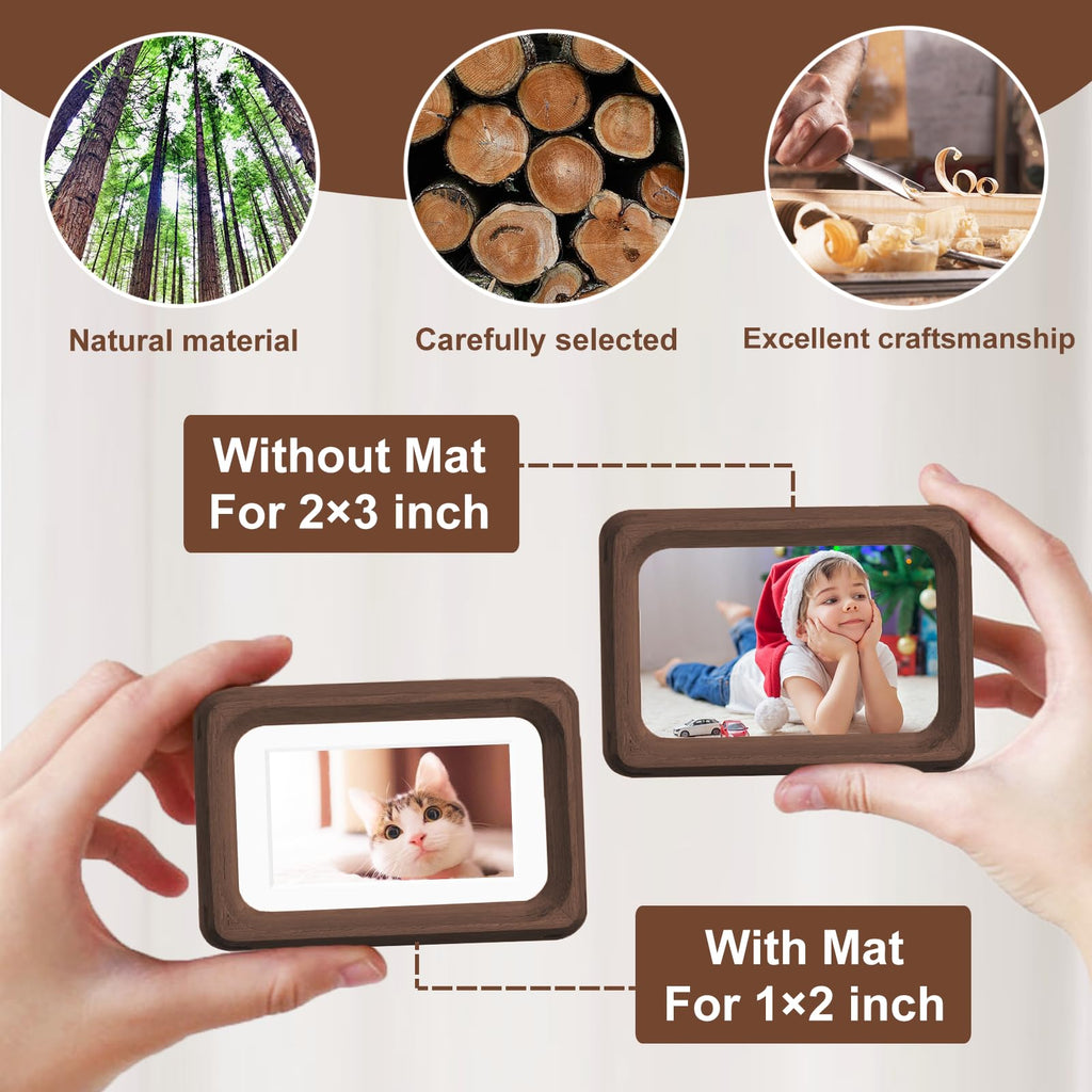 Mini Wood Picture Frame,Small Picture Frames 2x3 with Tiny Mat | Cute Polaroid Picture Frame,Teak Solid Natural Wood Tiny Photo Frame, Tabletop and Wall Mounting