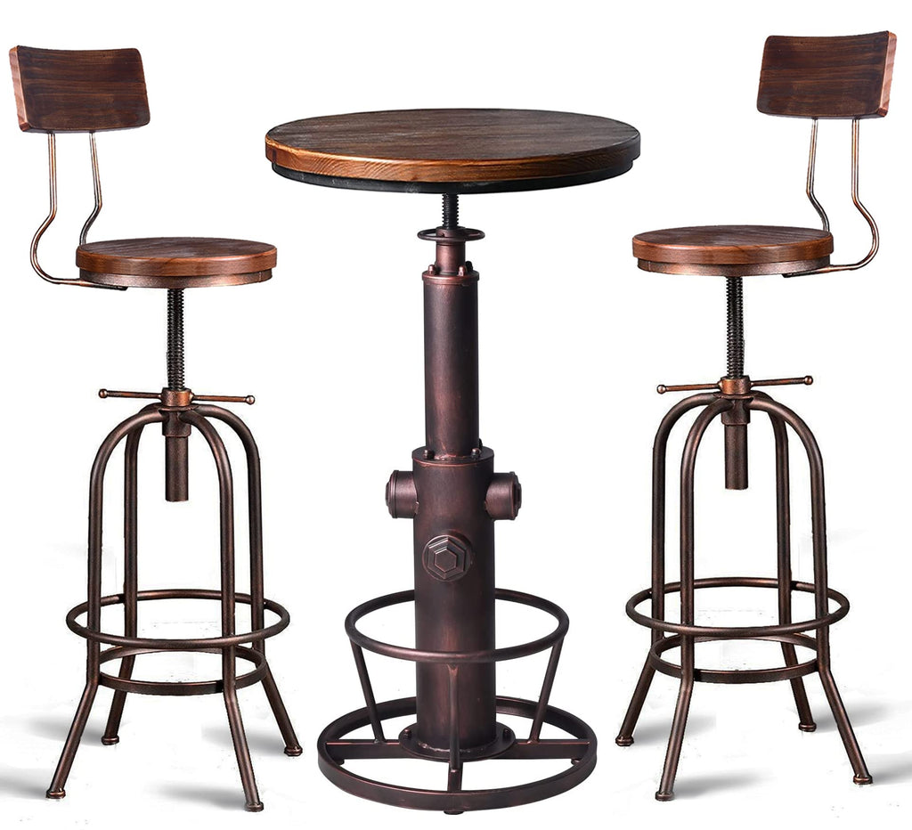 LOKKHAN Industrial Bar Table 38.6"-48.4" Height Adjustable Swivel Round Wood Tabletop 23.7" Dia, Kitchen Dining Office Coffee Bistro Pub Table (Aged Blue)