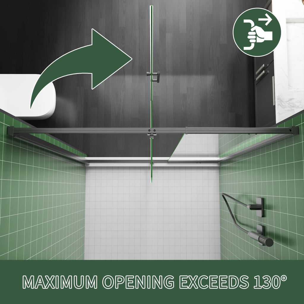 38–42 Inch W x 71 Inch H Semi-Frameless Pivot Shower Door, Swing Glass Shower Door with 1/4" (6mm) Clear SGCC Tempered Glass, Matte Black Finish, Reversible Installation for Bathroom