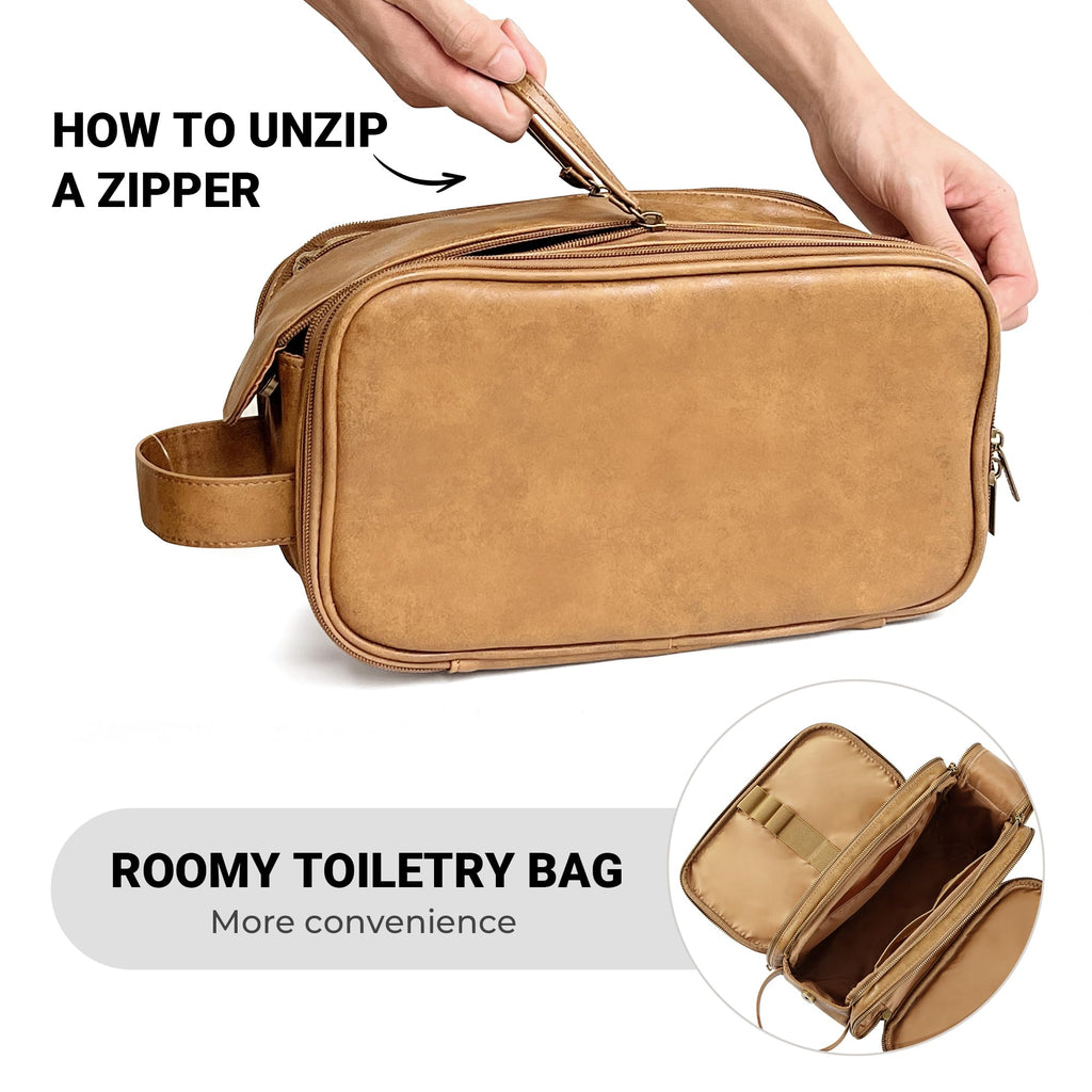 Elviros Travel Toiletry Bag for Men, Shaving Dopp Kit Water-resistant Bathroom Small Toiletries Organizer PU Leather Cosmetic Bags