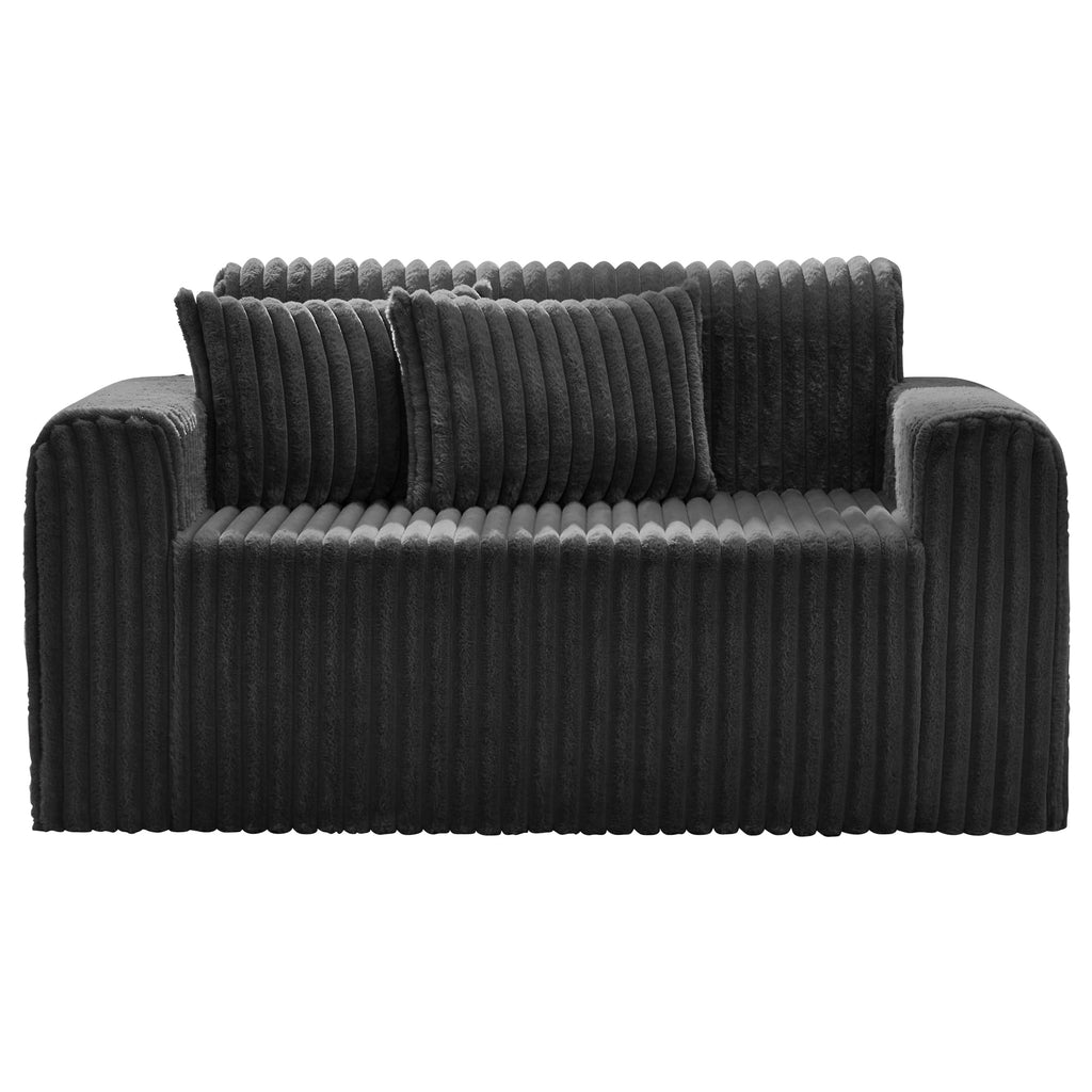 Hobestluk Single Sofa Foam Couch Sofa for Small Spaces Comfy Sofas with Removable Cover Furry Couch with Pillows for Living Room, Bedroom, Apartment, Office (Black, Standard)