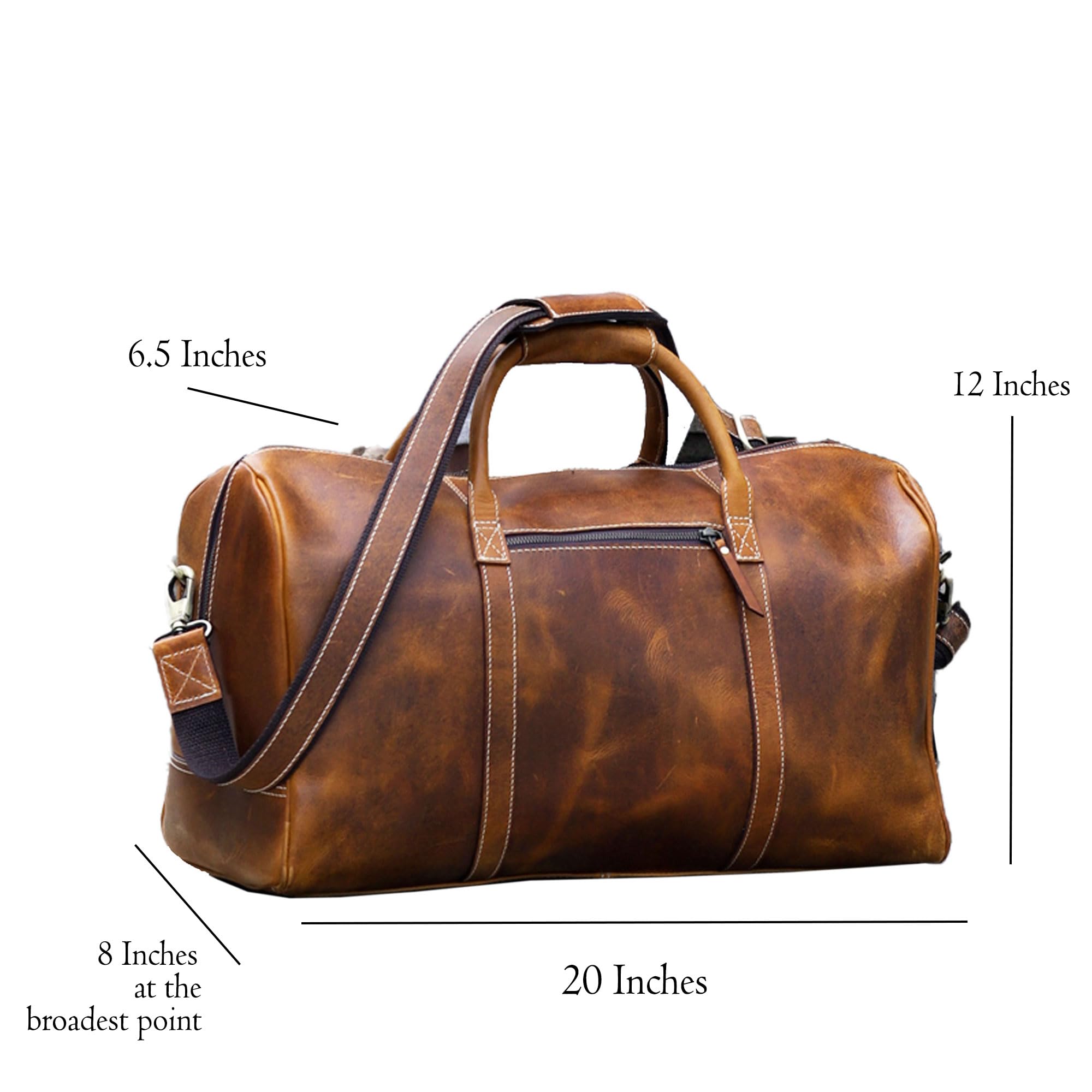 KomalC Leather Duffle Bags for Men and Women Travel Overnight Weekend sports bag holdall Gym Duffel for Men (Dark Tan, 20 Inch)