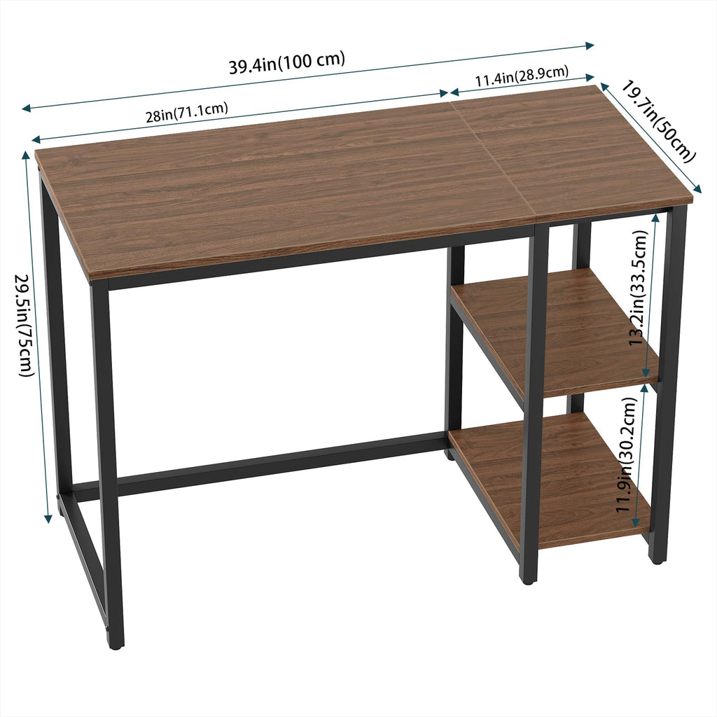 SINPAID 40 Inch Small Gaming Desk with Shelves for Small Spaces, Easy Assembly Study Desk, Sturdy Writing Desk for Bedroom & Home Office, Black