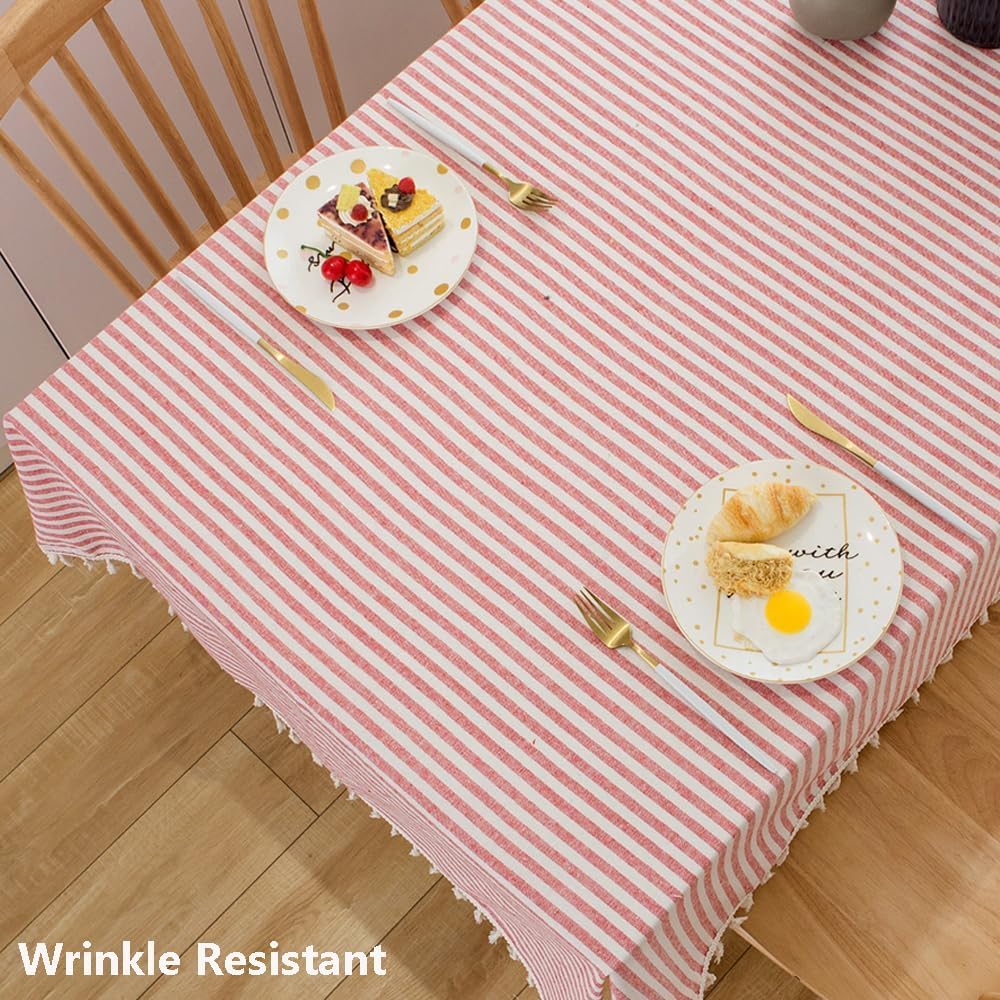 TruDelve Cotton Table Cloth Square Tables Beige Striped Tablecloths Fall Outdoor Tablecloth for Picnic Table Cover (Beige,55"x55",Square)