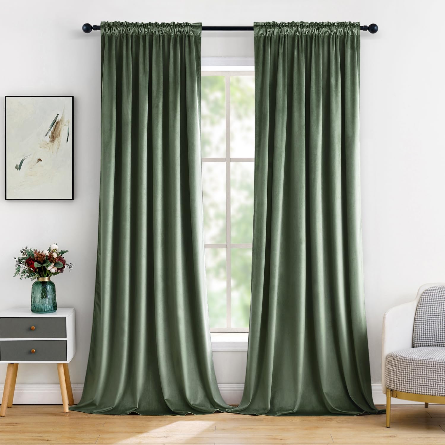 MIULEE Black Velvet Curtains Thermal Insulated Blackout Halloween Curtain Drapes for Bedroom Living Room Darkening 63 Inches Long Curtains Panels Rod Pocket Set of 2