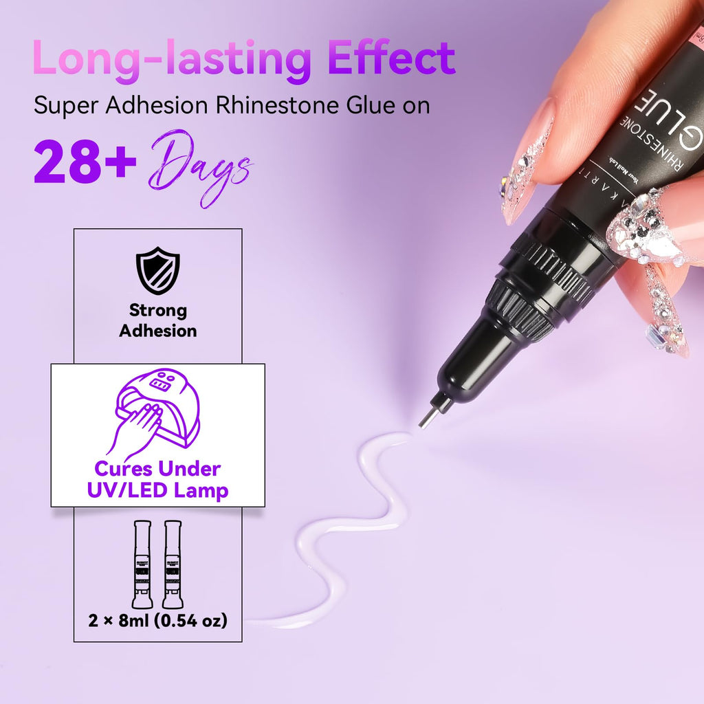 Makartt Rhinestone Glue for Nails: Super Strong Gel Nail Glue for Nail Charms Gems Decorations, 3D Gel Nail Art Bling Jewel Diamonds for Salon & DIY Manicure, 30ML UV Lamp Cured Need Beauty Gifts
