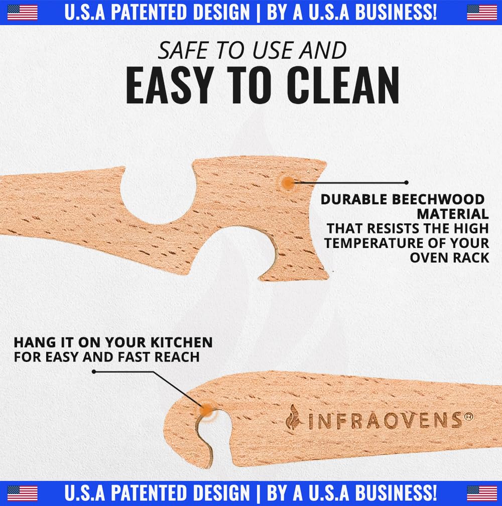 Wooden Oven Rack Puller Stick, Push Pull Tool with Longer Handle Ideal for Kitchen Oven, Convection and Toaster Ovens, Air Fryer and Small Kitchen Appliances by INFRAOVENS