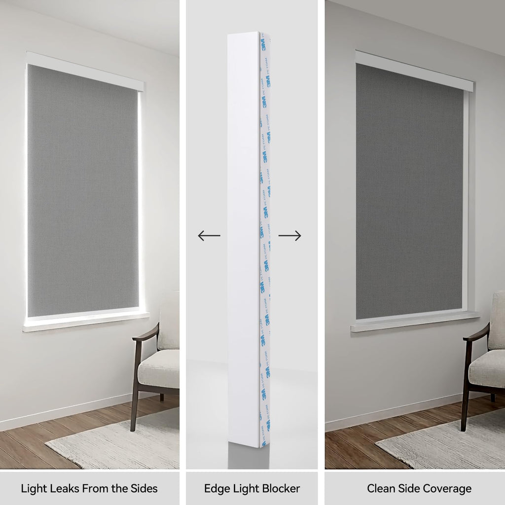 ZSTARR PVC Light Blockers Blackout Light Blockers Side Tracks for Window Shades Blinds Side Tracks for Blackout Shades Easy to Install Light Blocking Strips for Bedroom (Black, 58",2Pcs)