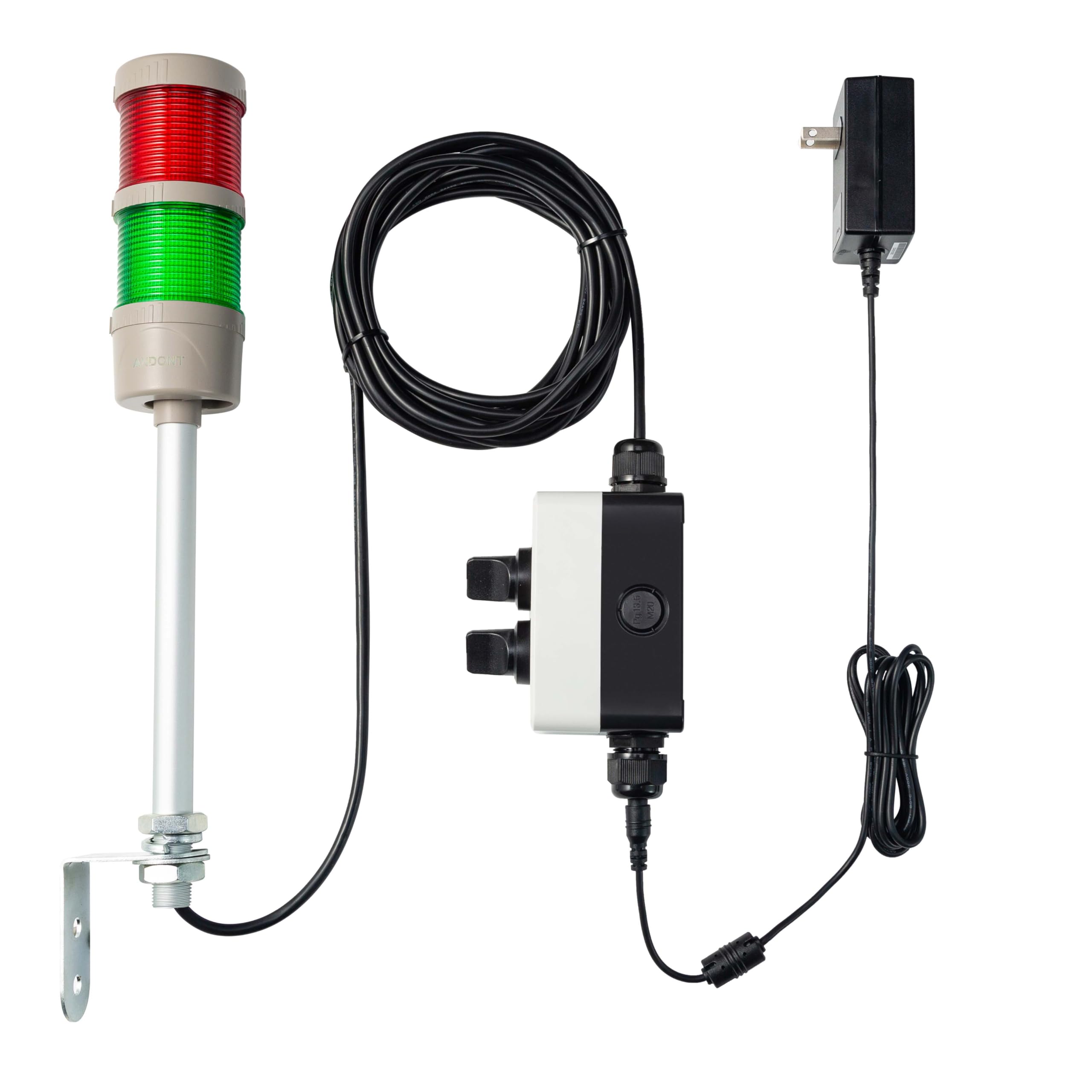2-Stack LED Andon Tower Light with Buzzer | Industrial Warning Signal, Red/Green,On/Off or Flash, ABB Switch, Mean Well 120V-24V Adapter, Plug-and-Play
