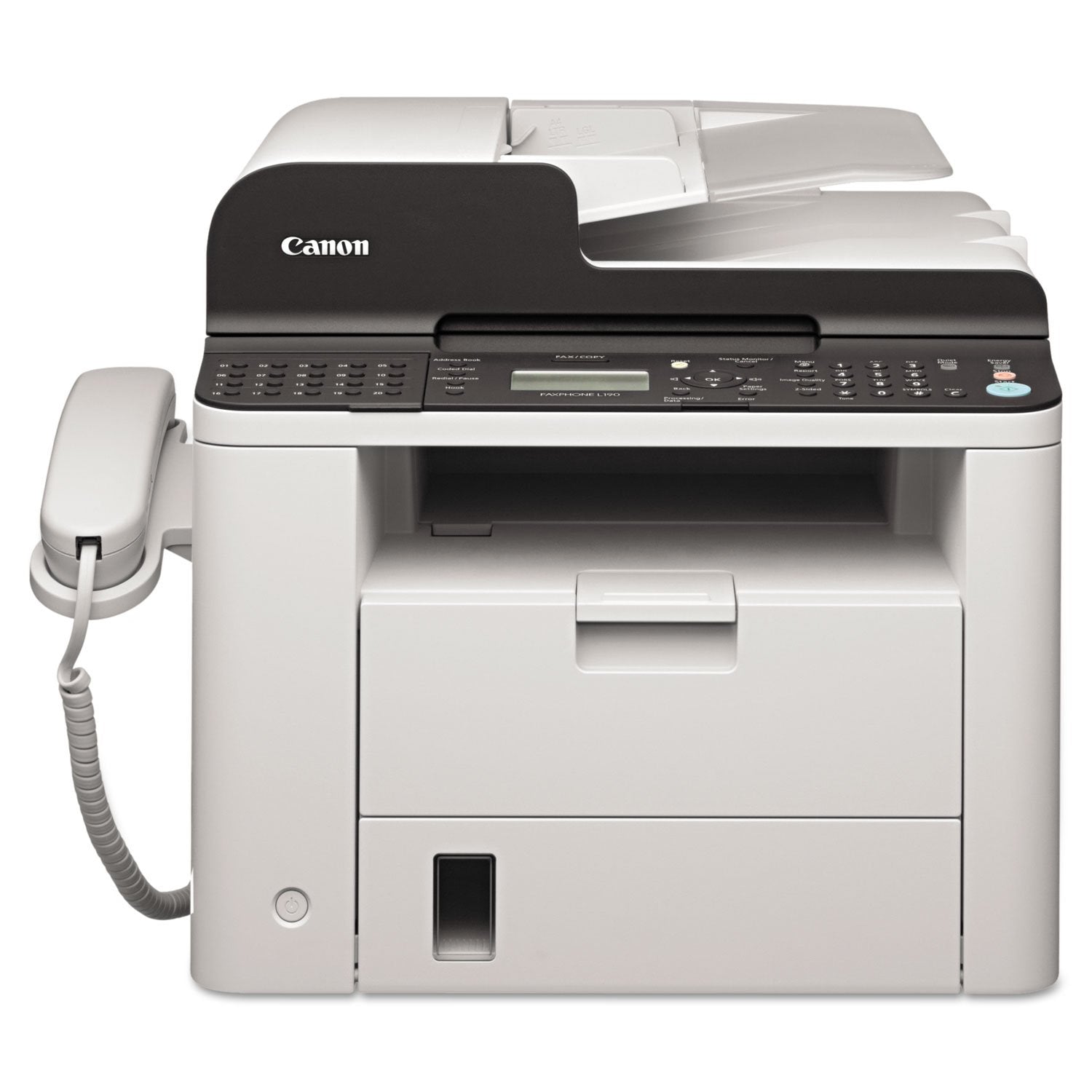 Canon FAXPHONE L100 - Monochrome Laser Fax with Copier, 30 Sheet Auto Document Feeder, 1 Year Limited Warranty, 19 PPM, White