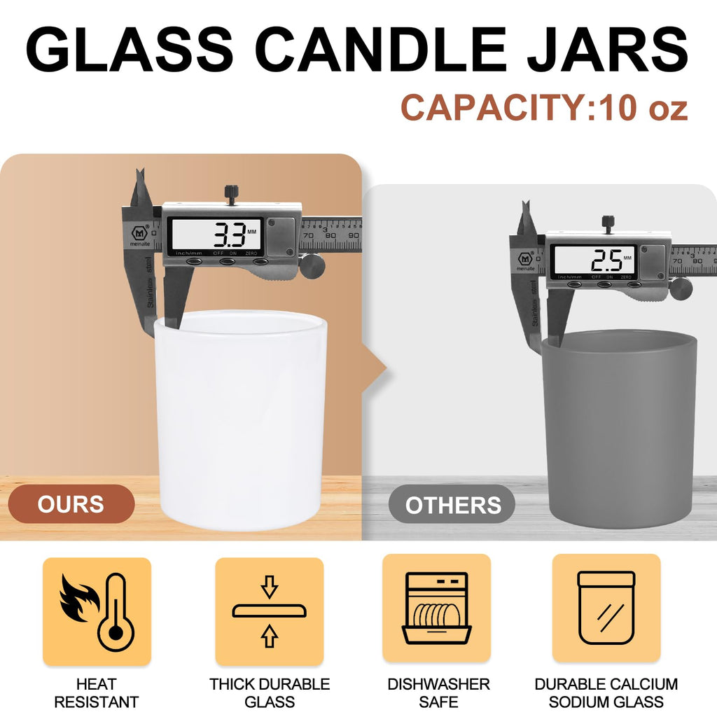 SHOWIN 10 OZ Thick Candle Jars for Making Candles 15 Pcs, Empty Jars with Wood Lids for Candle Making, Sample Container, Inner Black