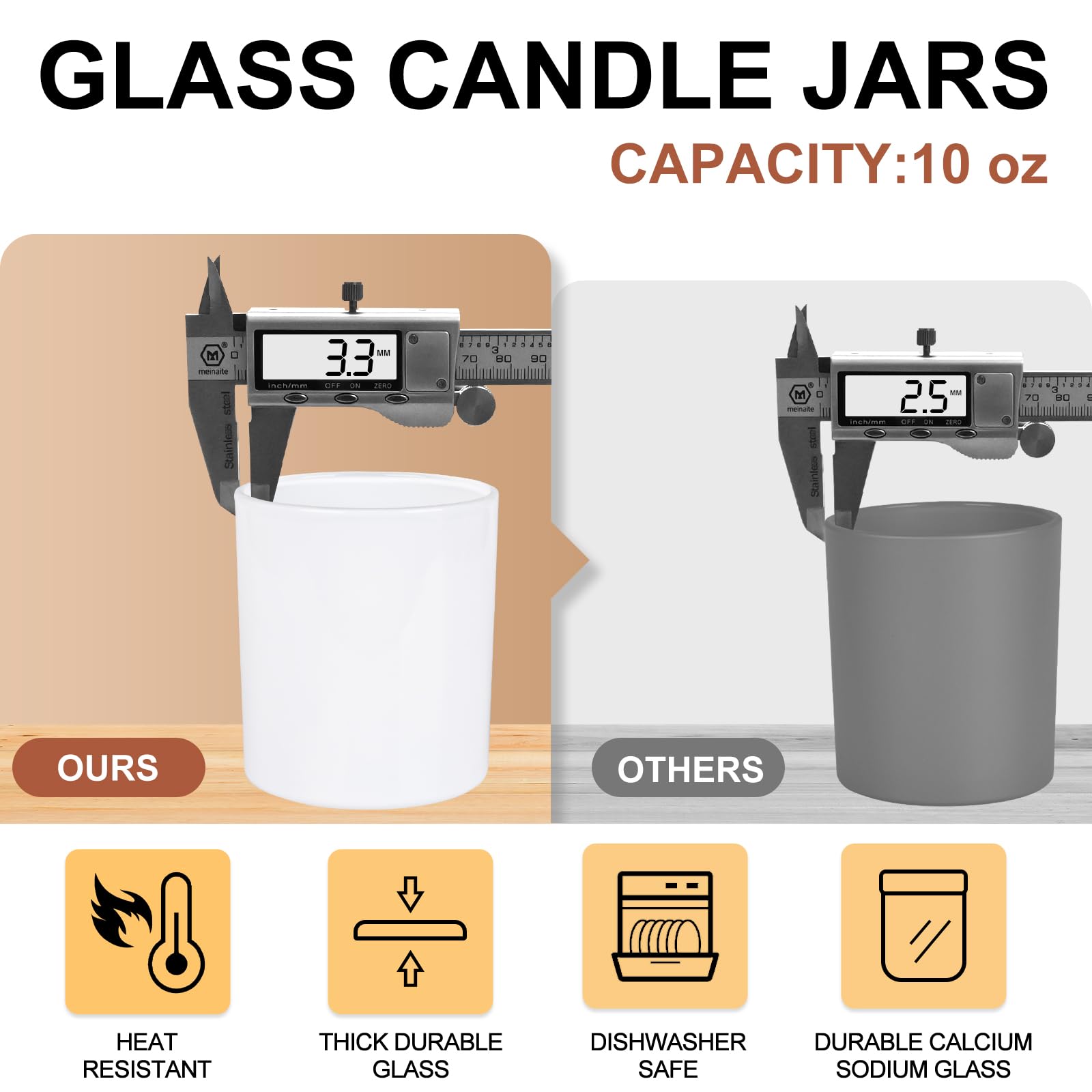 SHOWIN 10 OZ Thick Candle Jars for Making Candles 15 Pcs, Empty Jars with Wood Lids for Candle Making, Sample Container, Inner Black