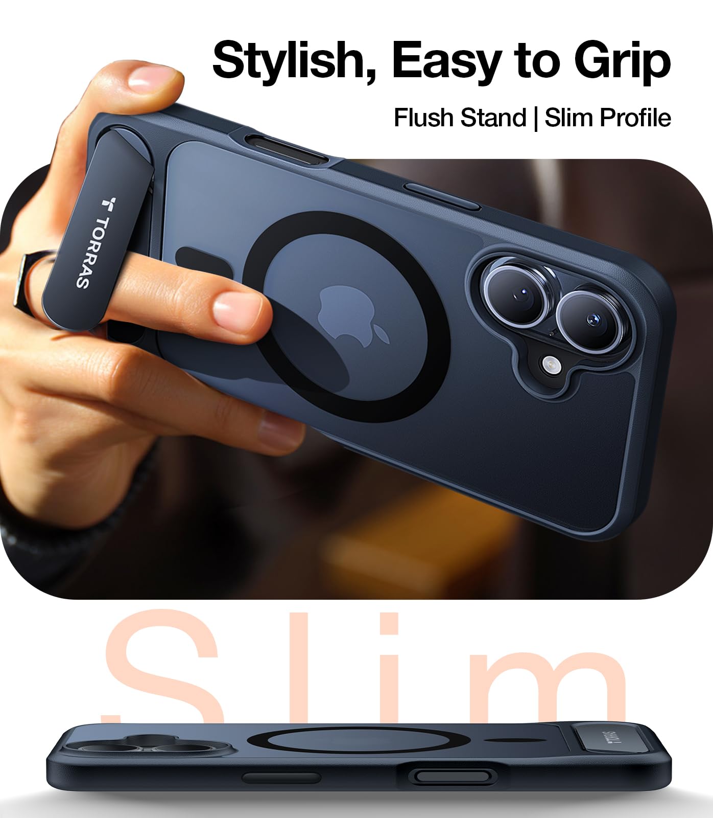 TORRAS for iPhone 13 Pro Max Case Translucent Black | Strong Magnetic & Seamless Stand, Fit for MagSafe, Military-Grade Drop Protection, Sturdy Adjustable Built-in Kickstand, Slim Matte Finish
