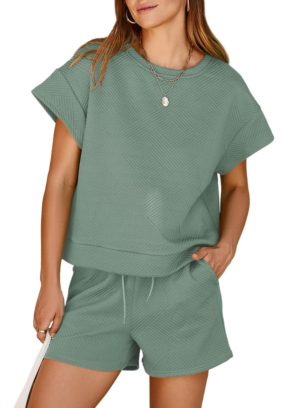 Dokotoo Women's 2 Piece Outfits Sweatsuit Casual Short Sleeve Pullover Tops and Drawstring Shorts Pants Lounge Sets