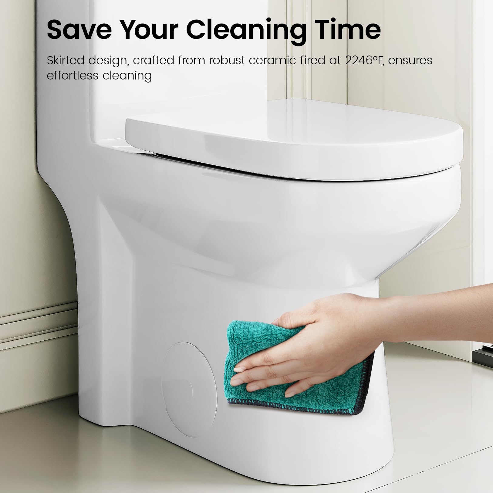 Compact One Piece Toilet for Bathroom, Space-Saving Powerful Dual Flush Round Small Toilet, Average 1.28 GPF, Skirted Design with Upgraded UF Quiet & Soft Close Seat (10" Rough-in Toilet)