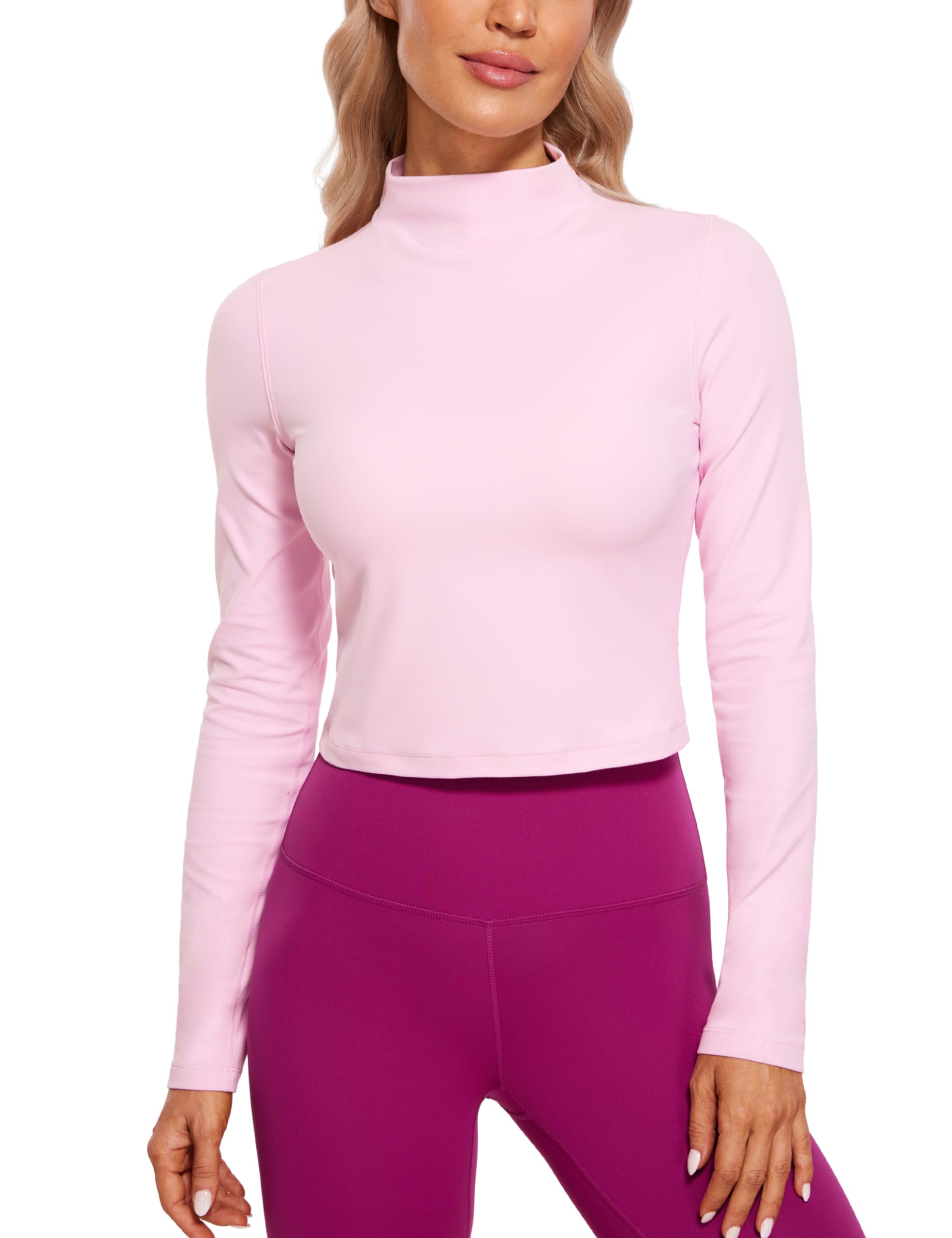 CRZ YOGA Butterluxe Mock Neck Long Sleeve Shirts for Women - Workout Casual Tops Turtleneck Crop Slim Fall Base Layer