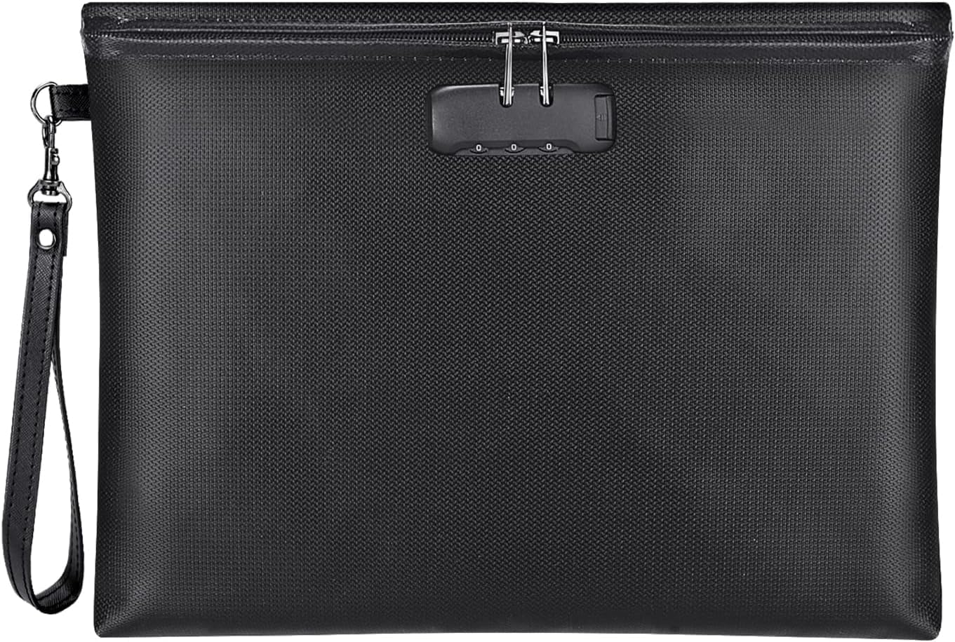 Fireproof Money Bag with Lock, 11.2"x7.6" Fireproof Cash Bag with Zipper Closure, Storage Pouch for A5 Size Document, Cheque, Cash, Cell Phone, Tablet, Credit Card, Passport, Jewelry (Black)