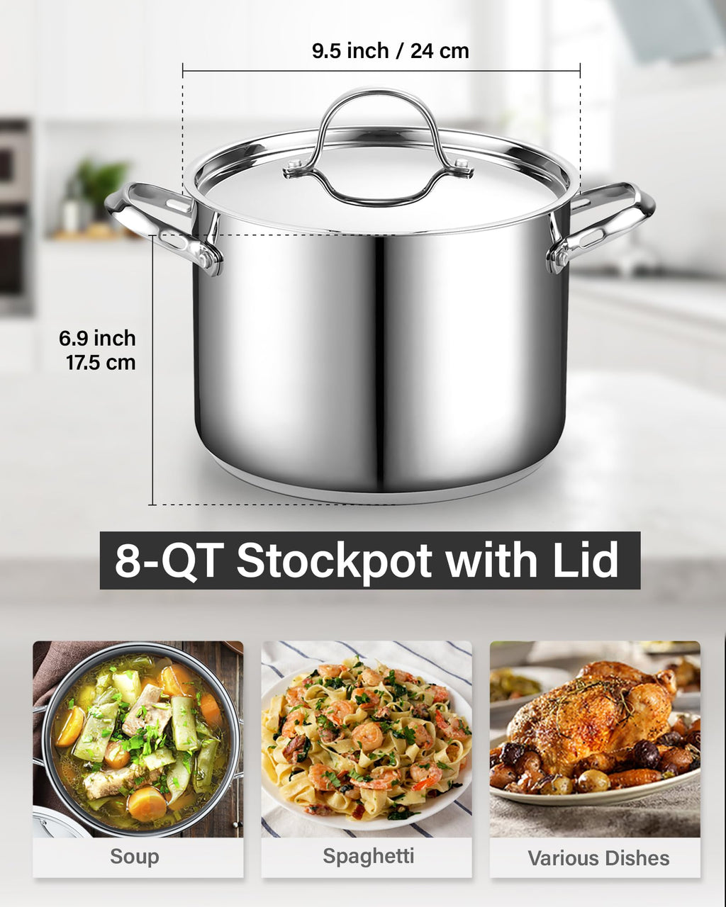 Cooks Standard Classic 6 Quart Stock Pot with Lid, Stainless Steel Dutch Oven