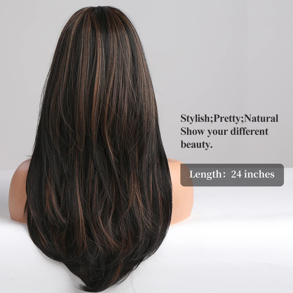 HAIRCUBE Auburn Wigs for Women,Long Layered Orange Wigs with Bangs Heat Resistant Synthetic Fibre Wigs(pelucas de cabello natural)