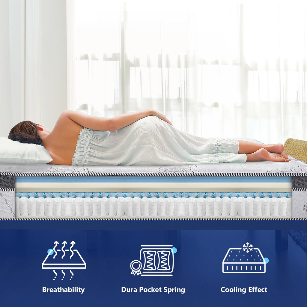 Olee Sleep Full Mattress, 10 Inch Support Cloud Hybrid Mattress, Gel Infused Memory Foam, Pocket Spring for Support and Pressure Relief, CertiPUR-US Certified, Bed-in-a-Box, Soft, Full Size