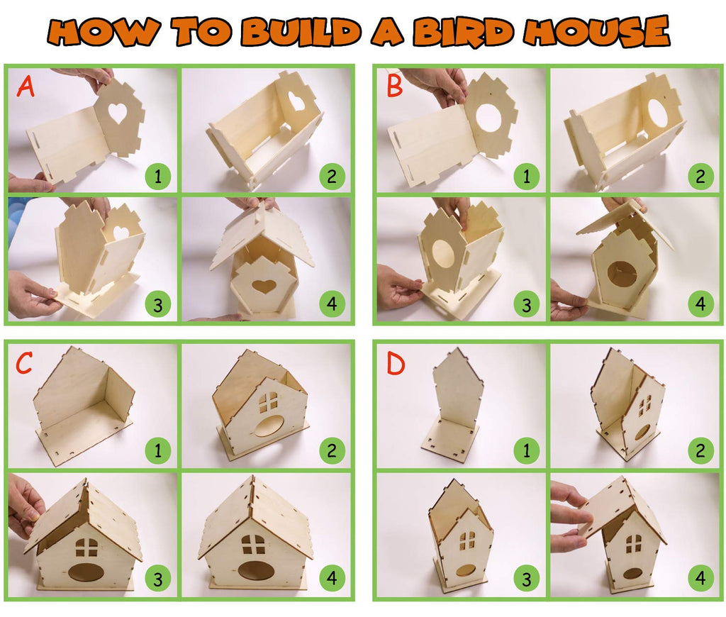 hapray 12 Pack Bird House Kit, DIY Birdhouse Kits, Wooden Crafts Arts for Children to Build and Paint (Includes Paints & Brushes) for Kids Girls Boys Toddlers Halloween Christmas Gift