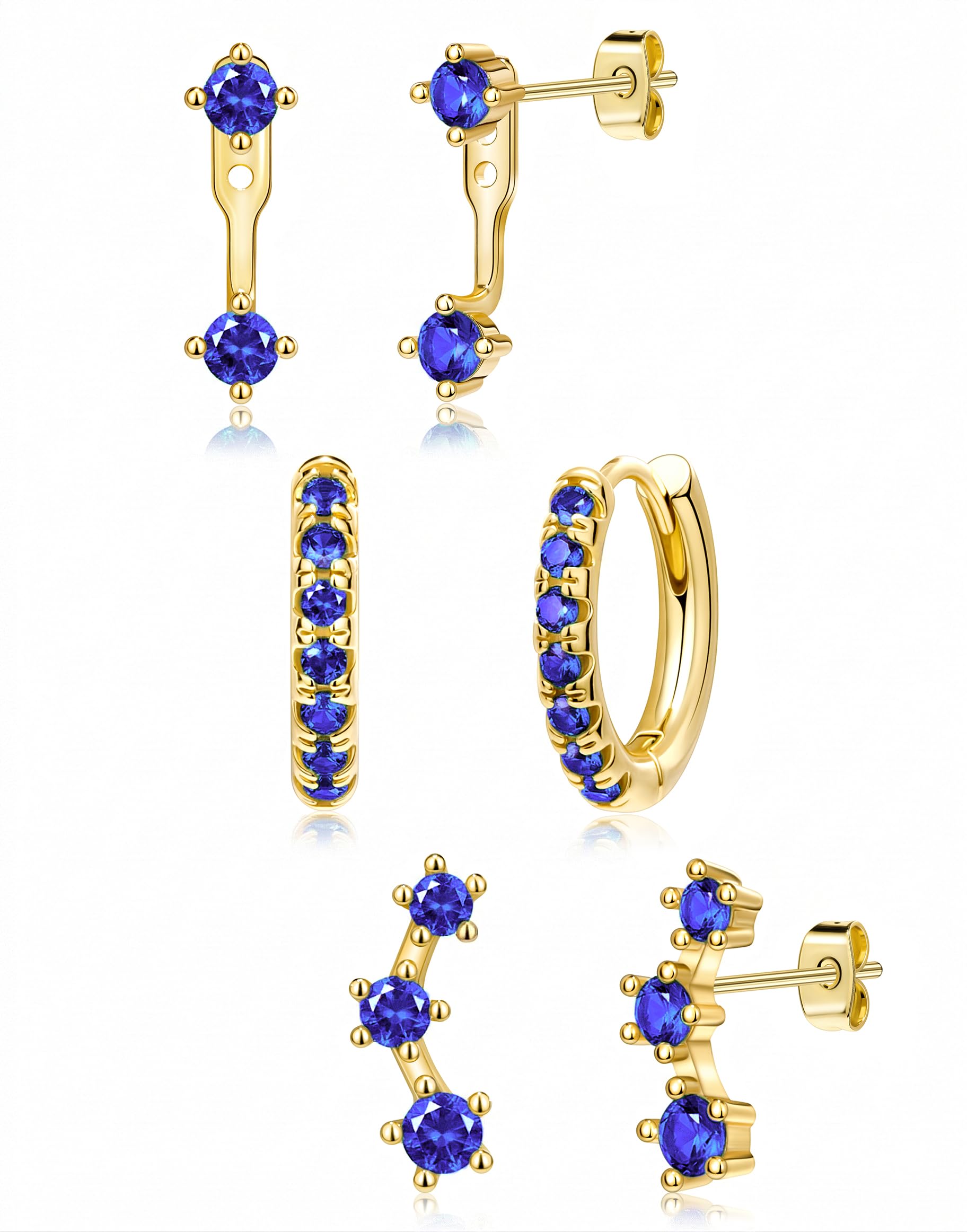 3 Pairs Dainty Small Earrings Set for Women Trendy, Birthstone Stud Huggie Hoop Jacket Stack for Cartilage Helix, Gold Plated Hypoallergenic Cute Women Fashion Accessories Western Jewelry Gifts