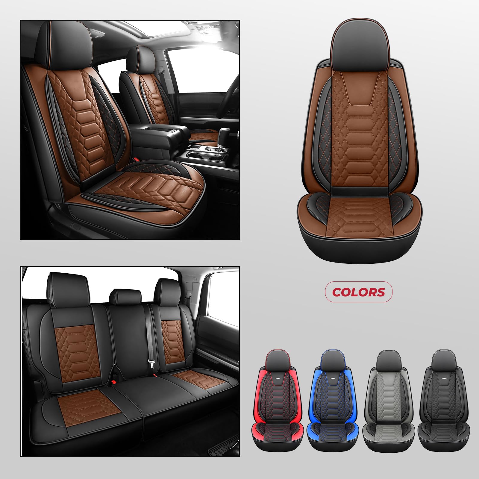 FREESOO Tundra Seat Covers 2007-2013, Fit for Toyota Tundra Crewmax Cab 5 Seats, Custom Truck Seat Covers with Waterproof Faux Leather Black