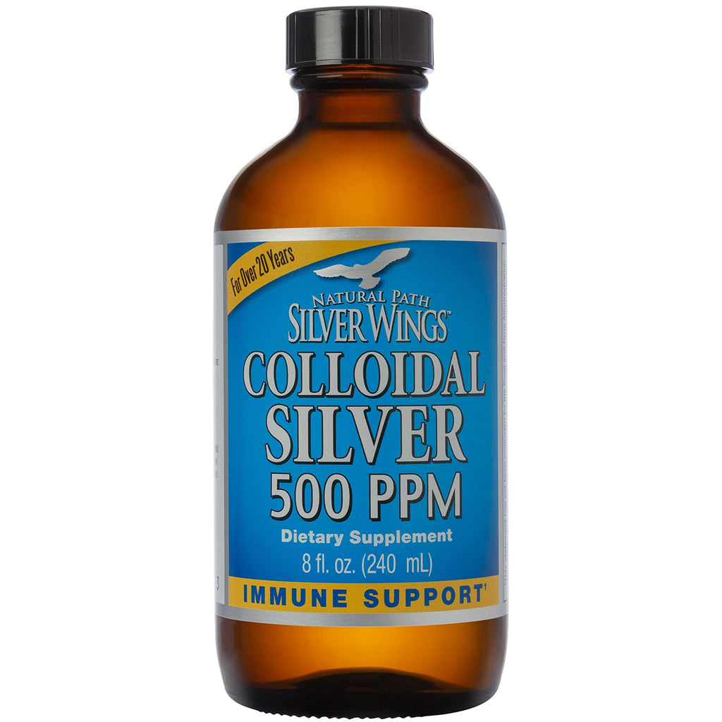 Natural Path Silver Wings Colloidal Silver 500PPM, Amber Brown Liquid Immune Support, 1 Fl Oz (Pack of 1)