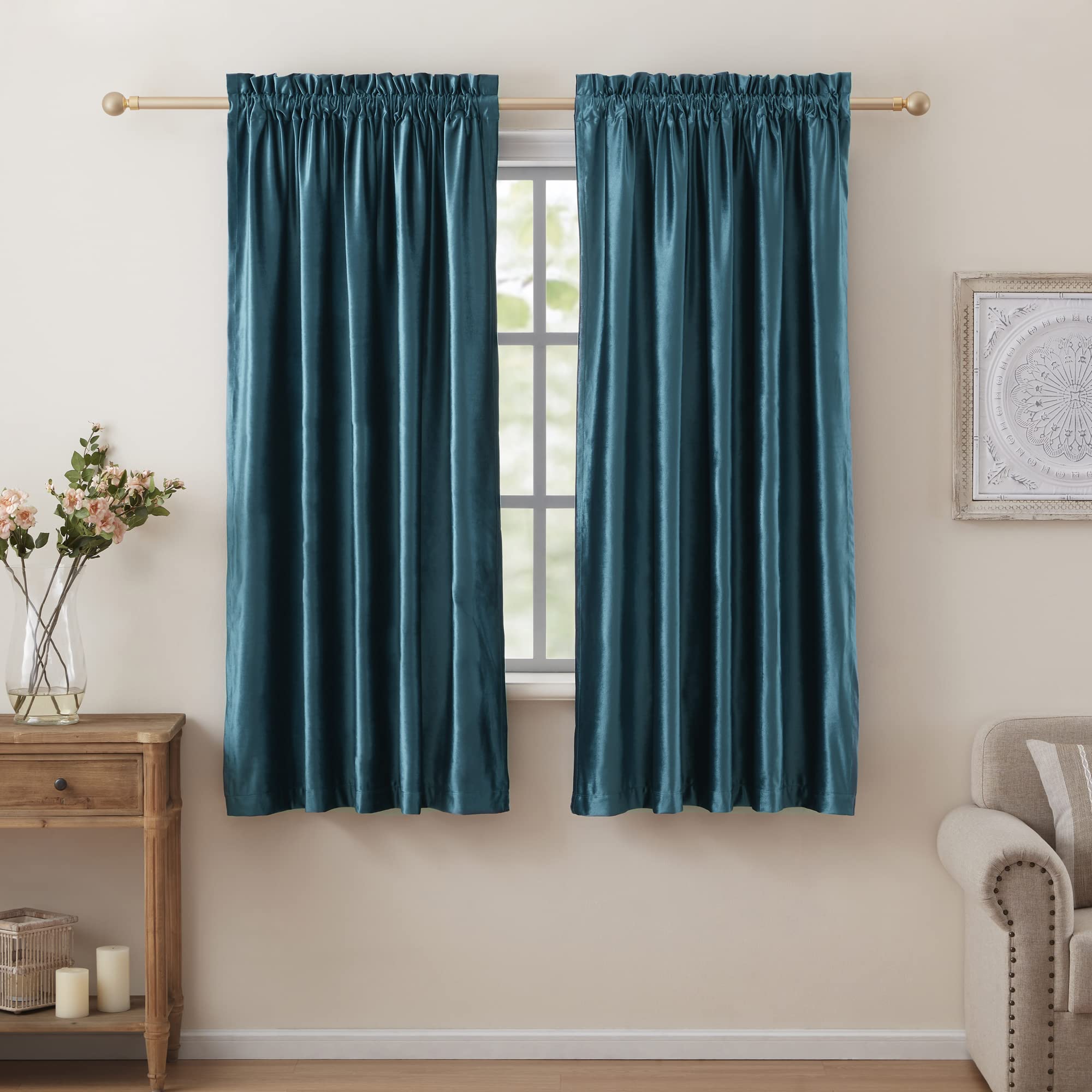 Champagne Beige Velvet Curtains 63 inches for Living Room Luxury Room Darkening Curtain Elegant Bedroom Thermal Insulated Modern Heavy Thick Soft Soundproof Rod Pocket Window Drapes Set of 2 Panels