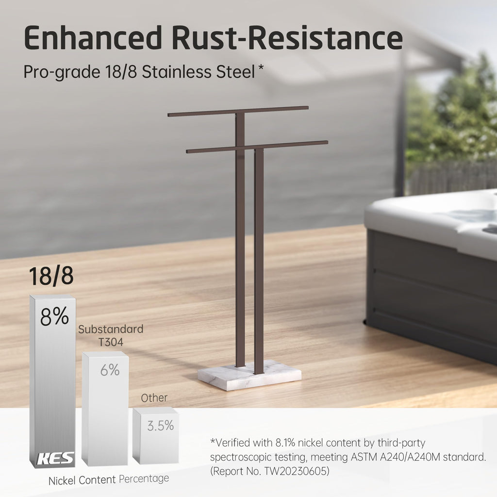 KES Standing Towel Rack with Black Natural Marble Base, 2-Tier Towel Rack Stand for Bathroom Floor, Bath Towel Holder Fits Bath Towel & Hand Towel,18/8 Stainless Steel, BTH217-BBK