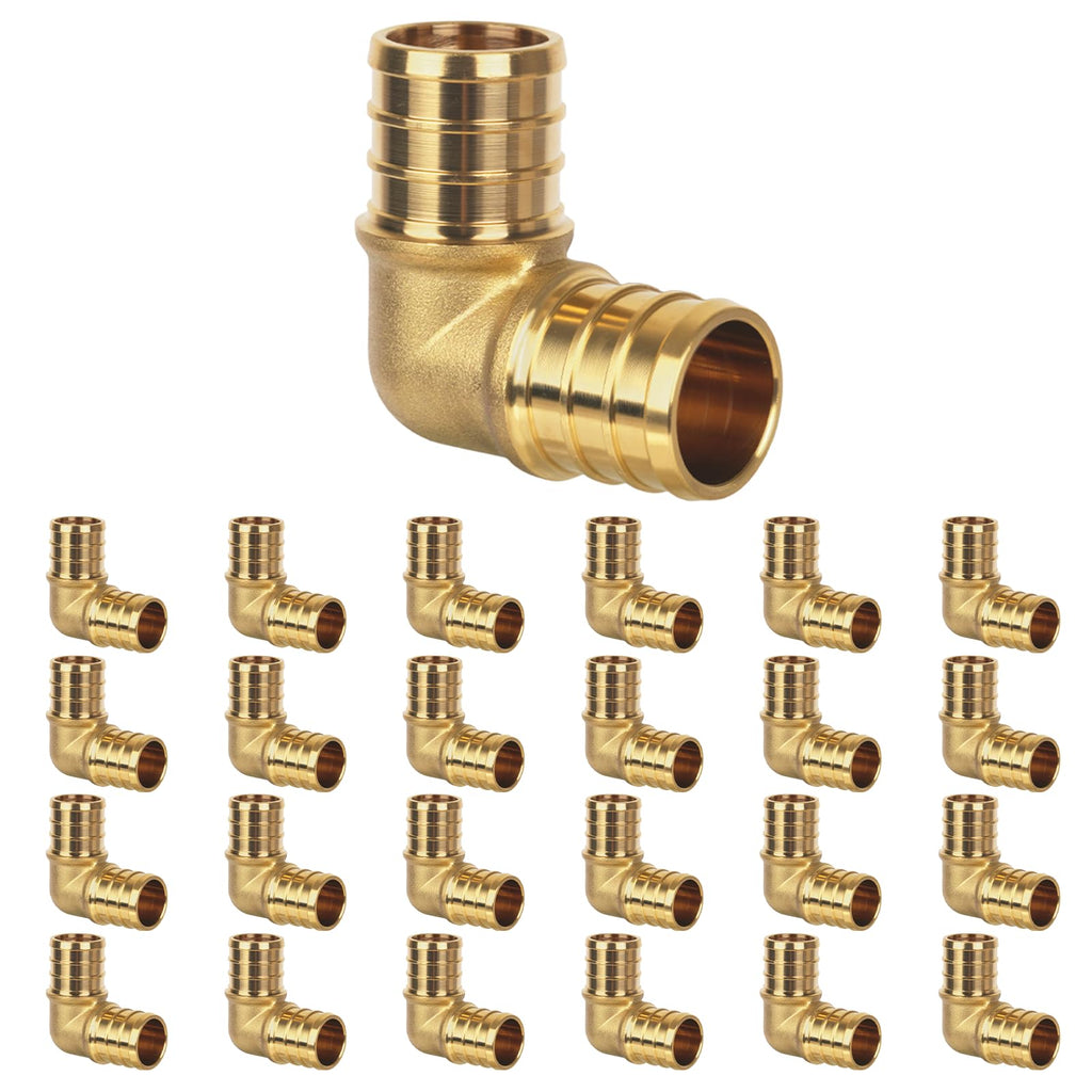 Pex Fittings 1", Pex 90 Degree Elbow, NSF & UPC Certified, Heavy Duty Brass Crimp Fittings for Pipe Plumbing, 10 Pack