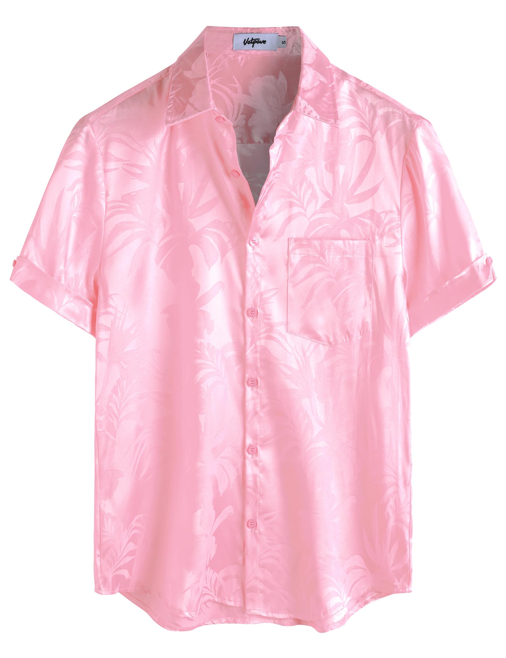 VATPAVE Mens Summer Jacquard Regular Fit Shirts Casual Button Down Short Sleeve Beach Tops with Pocket