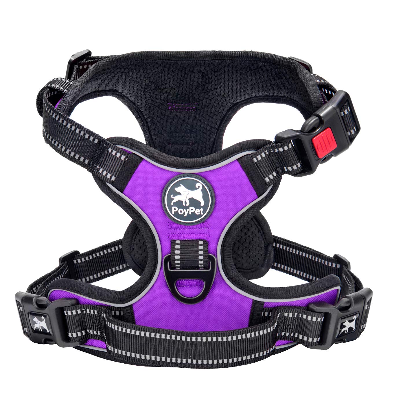 PoyPet No Pull Dog Harness, No Choke Front Lead Dog Reflective Harness, Adjustable Soft Padded Pet Vest with Easy Control Handle for Small to Large Dogs(Black,XS)