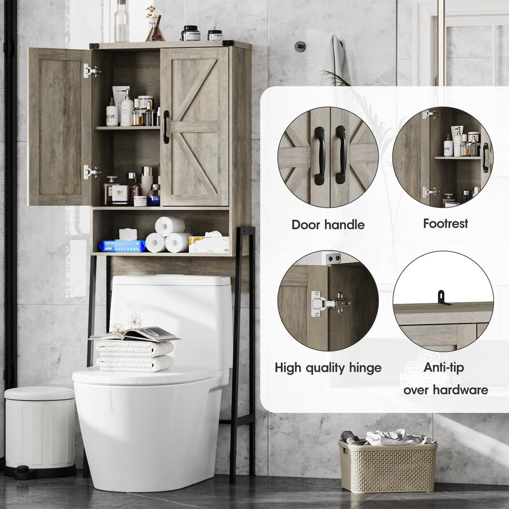 Vabches Over The Toilet Storage Cabinet with 2-Door Design Bathroom Organizers and Storage with Anti-Tip Device Over Toilet Organizer with Shelves for Bathroom,Restroom,Laundry Black