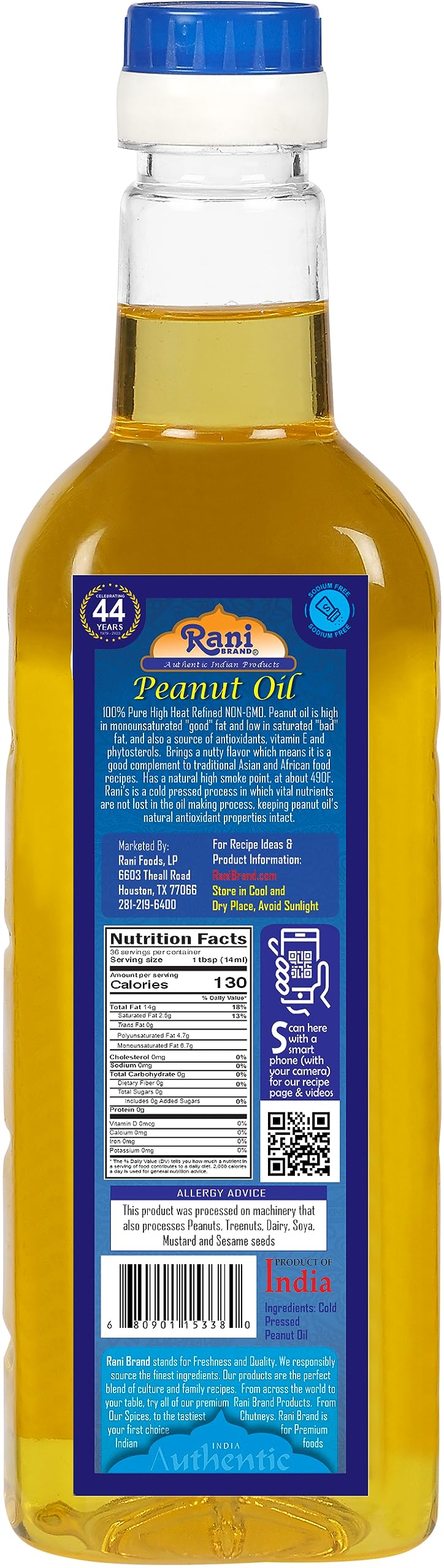 Rani Premium Oils Combo Set of 3 - Peanut Oil, Mustard Oil, Sesame Oil 16.9 Ounce (500ml) ~ Cold Pressed | 100% Natural | Kosher | NON-GMO | Vegan | Gluten Free