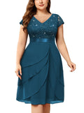 Miusol Women's Plus Size Sequin Lace V Neck Ruffle Tiered Chiffon Cocktail Party Dress
