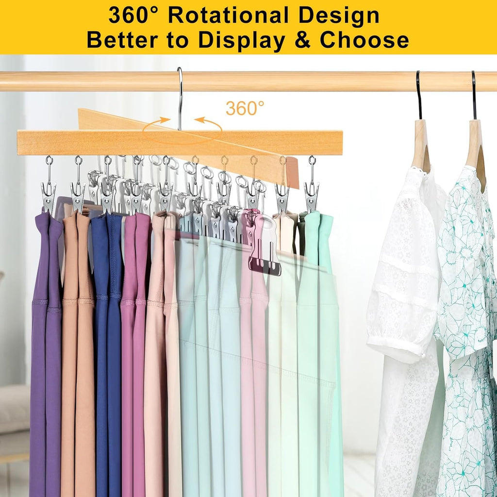Legging Organizer for Closet, Pants Hangers with Clips Holds 20 Leggings, Jeans, Hats, Shorts, Socks, 360° Rotating Space Saving Hanging Lightweight Garment Hanger Storage 2Pcs