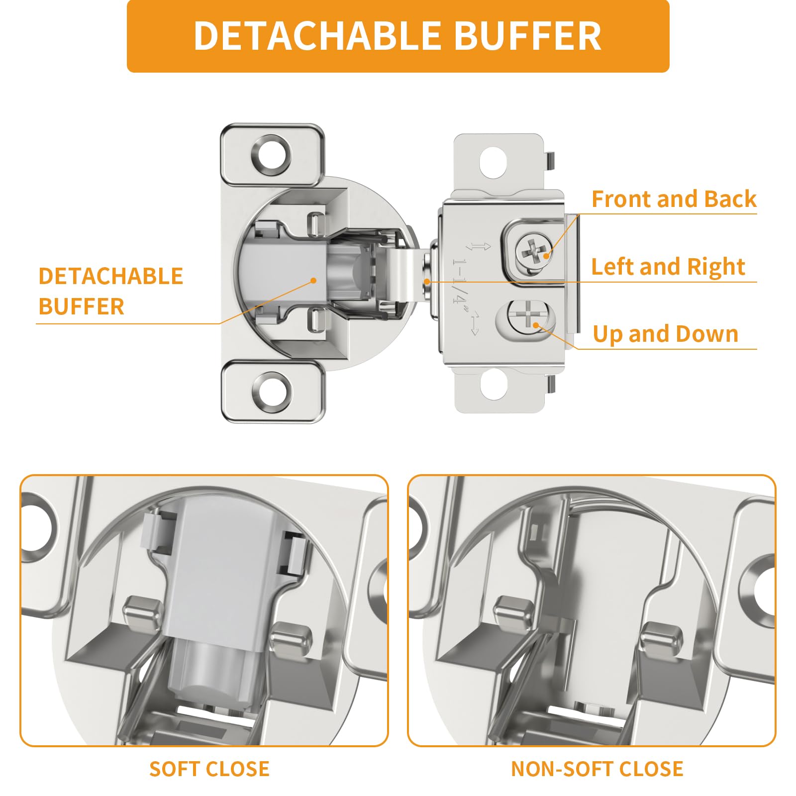 Chibery 2 Pack 1-1/4" Overlay 3D Soft Close Concealed Hinge, Face Frame Door, Small Angle Slow Close, Self Closing Hidden Satin Nickel, 105° Concealed Stainless Steel Hinges for Kitchen Cabinet Door