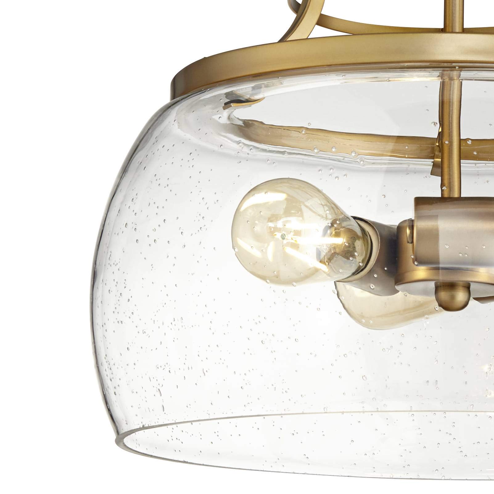 Franklin Iron Works Charleston Satin Nickel Pendant Chandelier 16" Wide Rustic Farmhouse Seeded Clear Glass LED 3-Light Fixture for Dining Room House Foyer Entryway Kitchen Bedroom Living Room