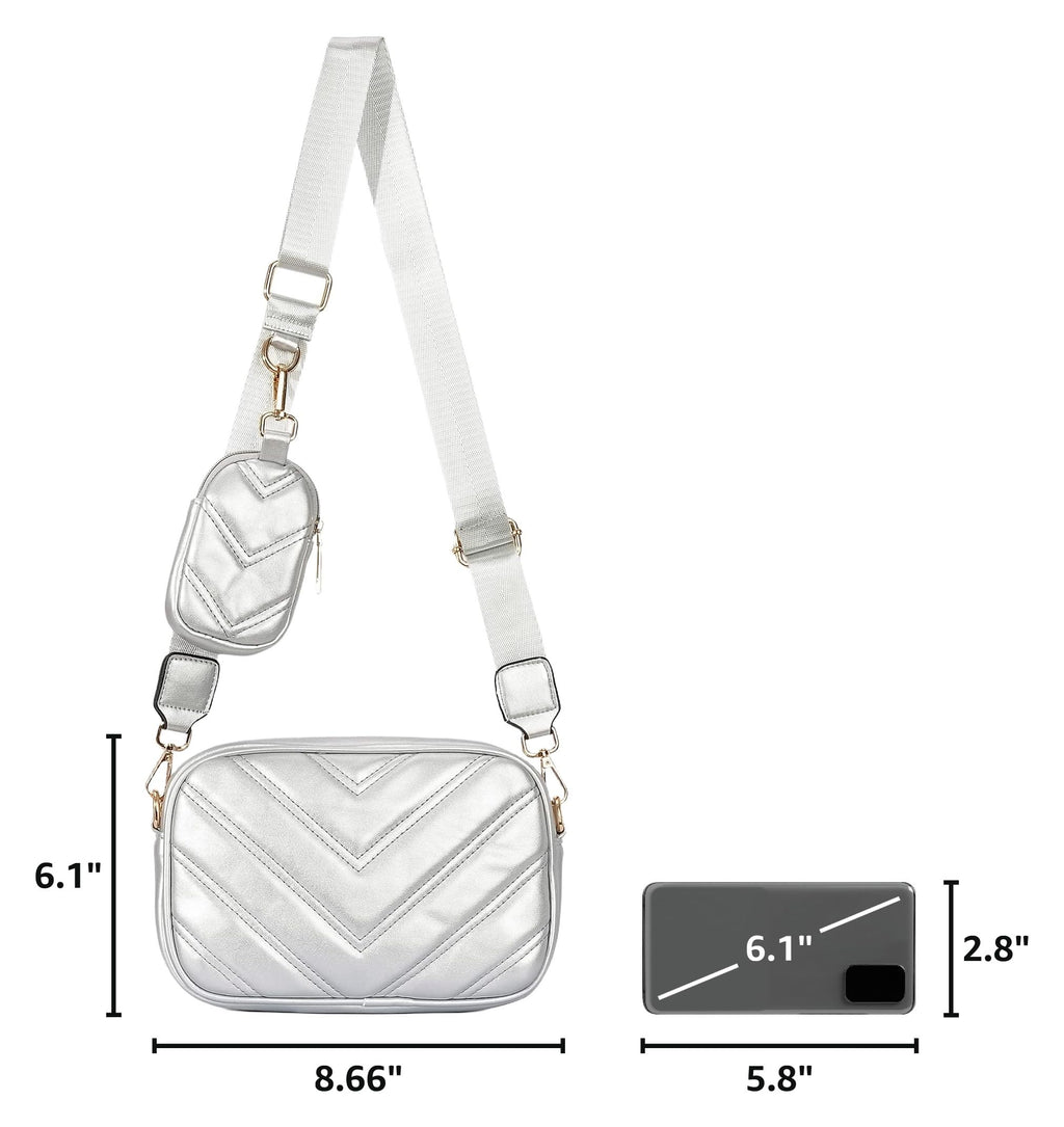 Herald Chevron Quilted Small Crossbody Bag with Coin Purse Pouch, Women Square Camera Side Shoulder 2 Size Handbags | Chevron