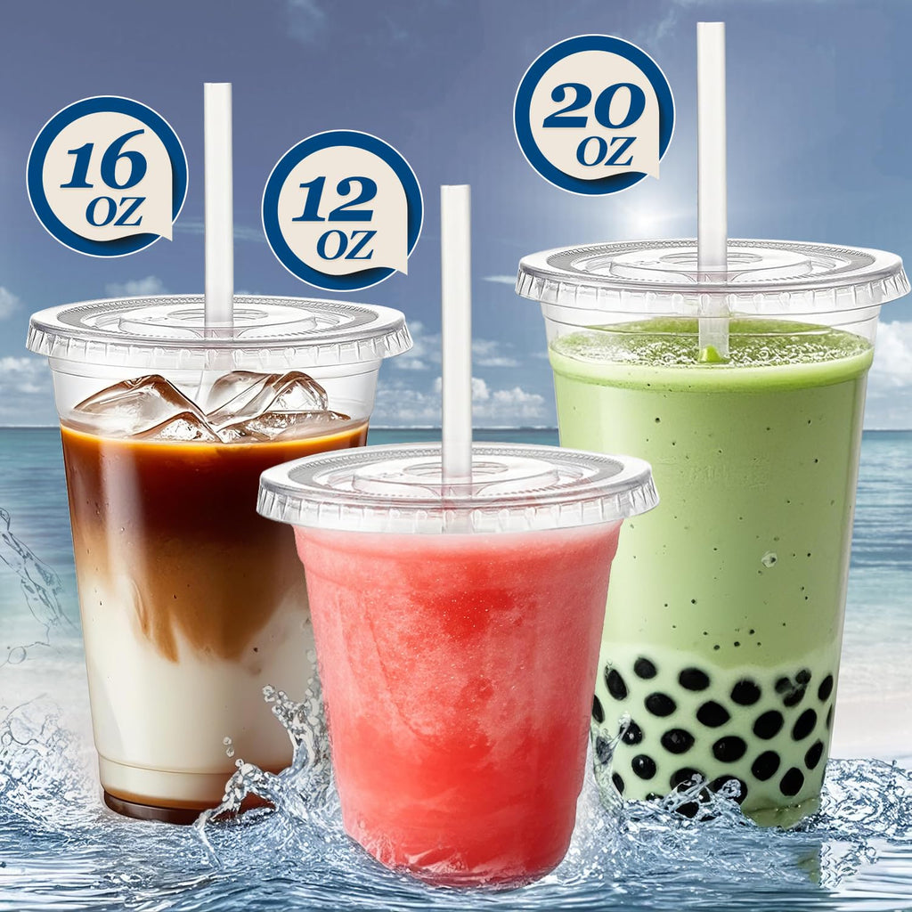 Charmount 50 Sets- 12 oz Clear Plastic Cups with Lids and Straws, Disposable To Go Cups for Cold Drinks, Iced Coffee, Milkshakes, Smoothies
