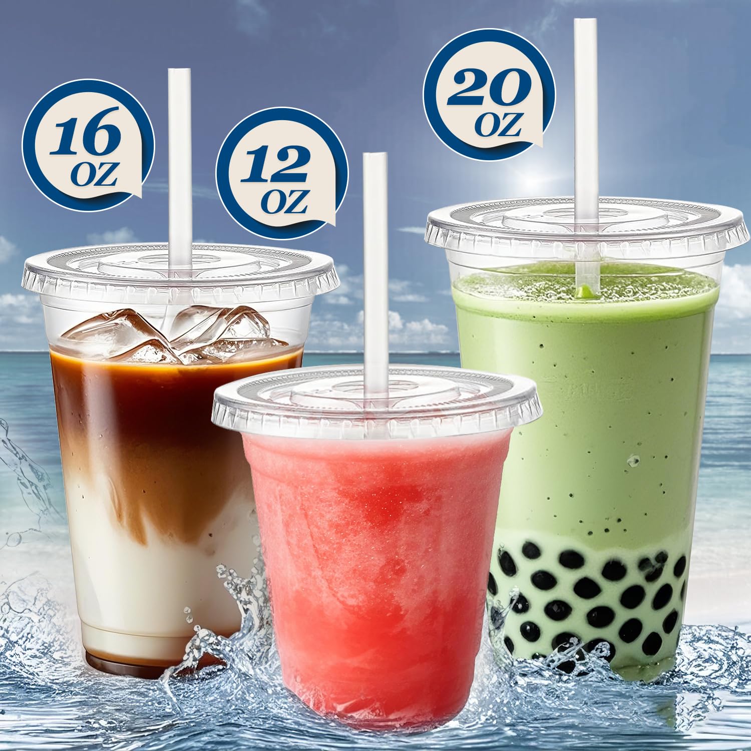 Charmount 50 Sets- 12 oz Clear Plastic Cups with Lids and Straws, Disposable To Go Cups for Cold Drinks, Iced Coffee, Milkshakes, Smoothies