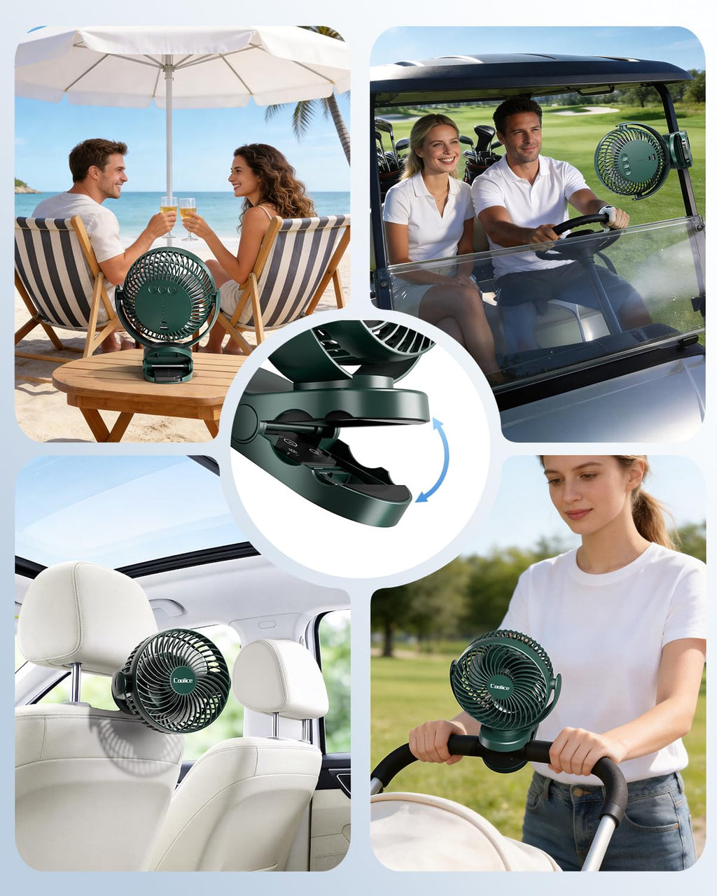 Camping Fan with Remote Control - 12000mAh Rechargeable Battery Powered Fan, Camping Fans for Tents with LED light & Hanging Hook, Rechargeable Battery Operated Ceiling Fans for Tent RV Bed, Green
