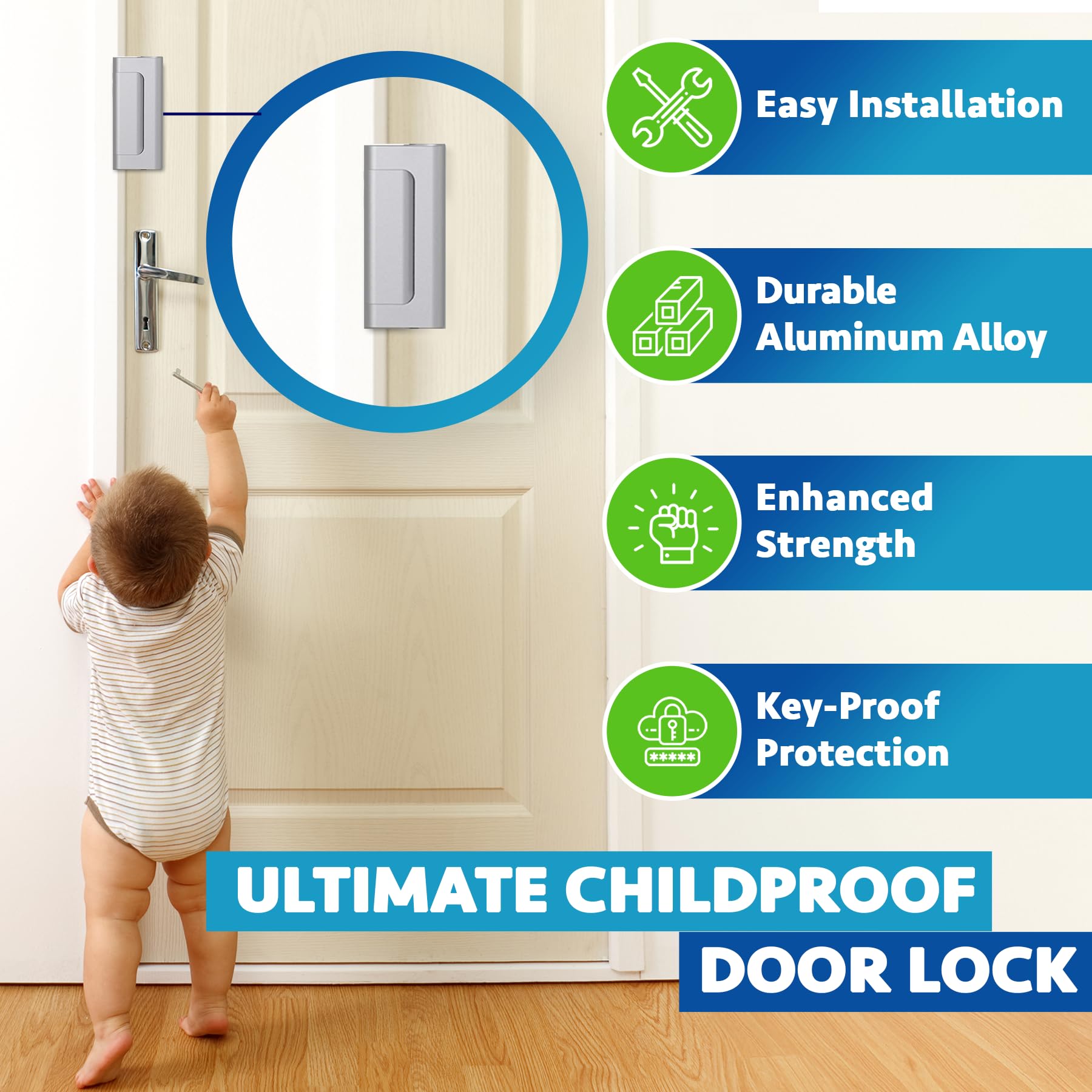 Dwell+Good Door Locks (2-Pack) - Easy To Install Aluminum Home Security Door Locks for Front Door - Child Proof Door Lock for Kids Safety - Withstand 800 lb of Force & Tamper Proof Top Door Lock Latch